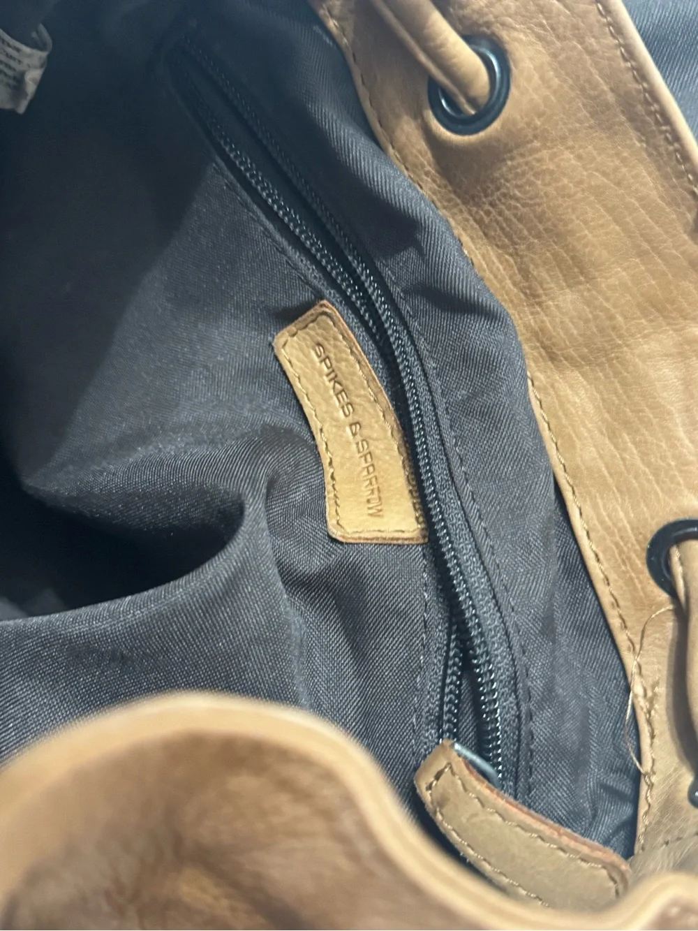 Spikes & Sparrow Men's Tan Leather Backpack with Front Pockets - Casual Everyday